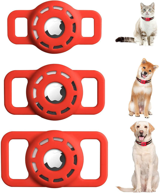 Airtag Dog Collar Holder Compatible with Apple Airtag Tracker,Premium Soft Silicone Airtag Case for Small-Big Pet Loop,(3 Different Sizes) Lightweight Airtag Holder for Cat Collar Red